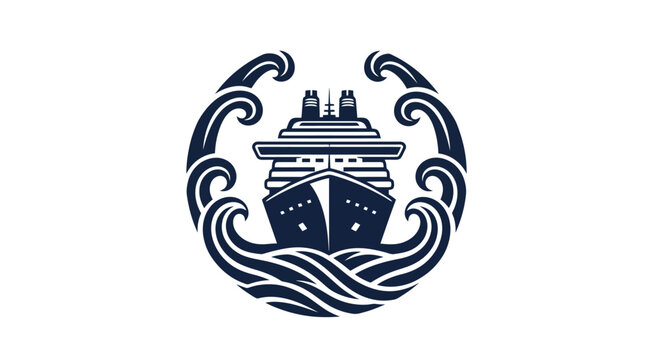 Nautical logo with cruise ship waves.