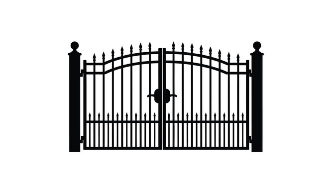 Wrought iron gate silhouette on white background