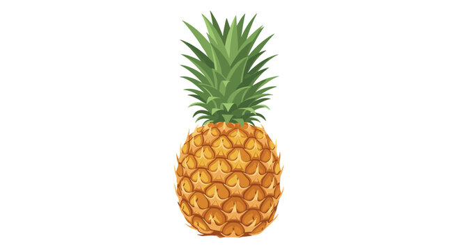 A detailed artistic illustration of a ripe pineapple with textured golden-brown skin patterns and layered green foliage centered on a clean white surface.