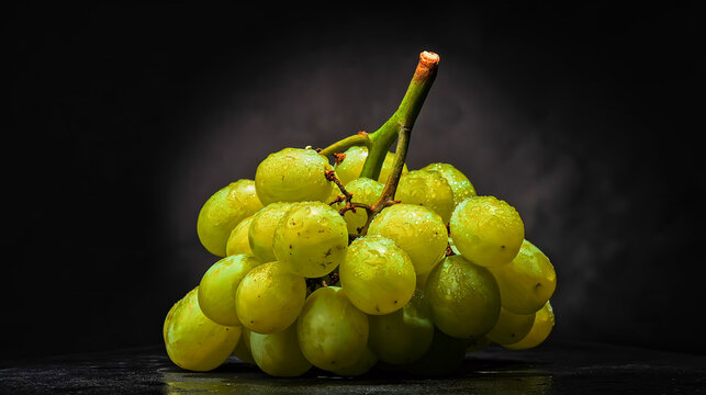 Fresh bunch of green grapes with water droplets