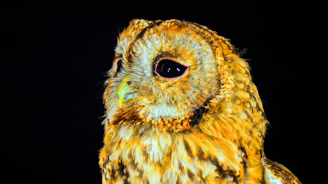 owl with golden feathers isolated on a black background