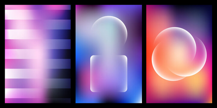 Abstract blurred gradient backgrounds with geometric shapes set