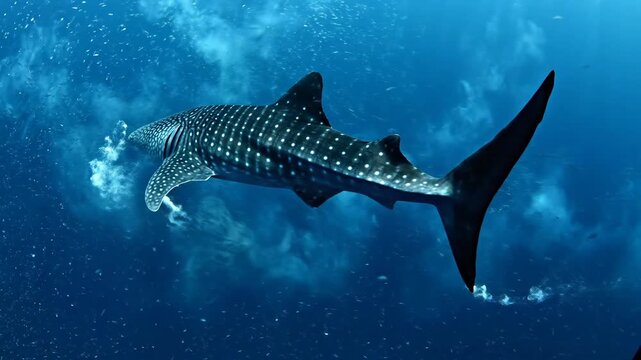 Majestic Whale Shark Glides Through Deep Blue Ocean Waters