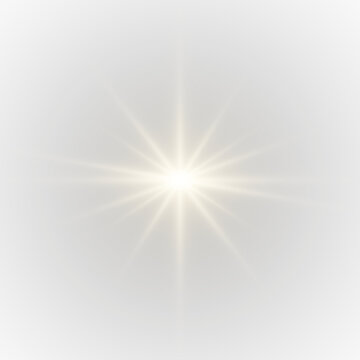 Radiant golden sunburst with soft glowing rays, shimmering sparkles, and subtle lens flares on transparent background, creating a warm magical light effect. PNG