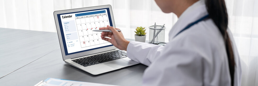 Calendar on computer software application for brisk schedule planning for personal organizer and online business