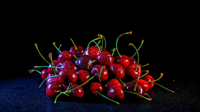 fresh red cherries on a dark background