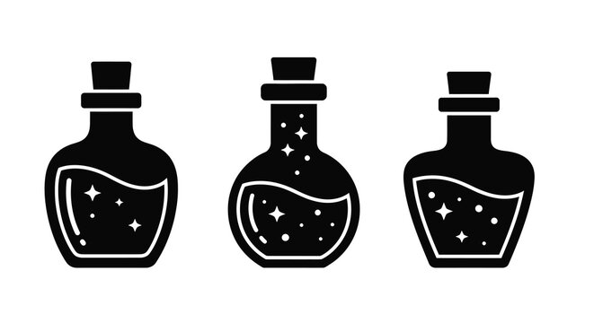 Potion bottles with corks three variations black silhouette