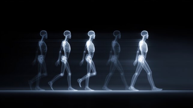evolution of human body with x ray anatomy overlay, medical progression concept