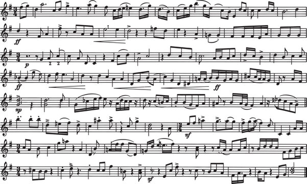 Sheet music complex musical score with intricate notation and rhythmic patterns
