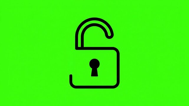 A simple open padlock icon symbolizing unlocked security on green background.