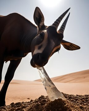 A saola animal in a crystal desert eating ice