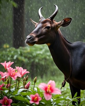 A saola  Asian unicorn genetic hybrid experiment in a flower clearing