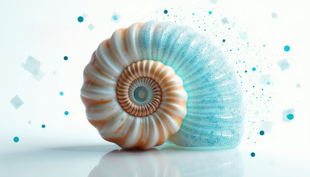 Nautilus shell exhibits spiral growth pattern. Geometric segments form its structure. Aquatic creature home displays nature beauty and design harmony.