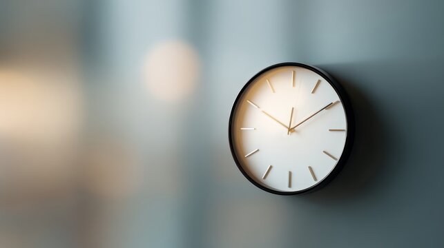 wall clock on abstract blurred background, modern time concept backdrop