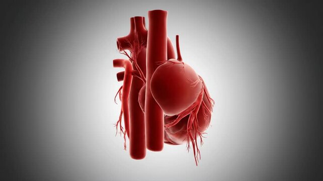 Anatomical CGI human heart rotating in space with volumetric lighting