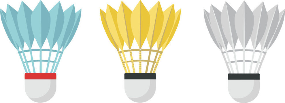 Vector illustration of colorful badminton shuttlecocks with feather designs and bands
