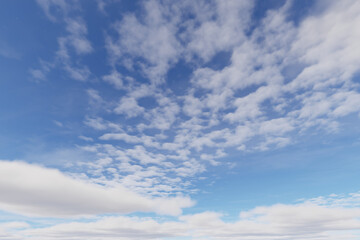 Obraz premium Bright Blue Sky Background with White Fluffy Altocumulus Clouds and Natural Sunlight on a Clear Day