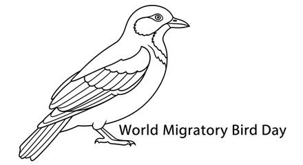 Fototapeta premium line drawing of bird with world migratory bird day text