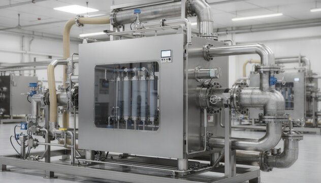 Medium shot capturing an enclosed advanced membrane separation unit emphasizing secure containment and integration of selective membranes for optimized distillation replacement.