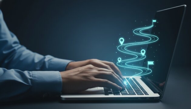 Professional business roadmap and strategic planning concept on laptop screen