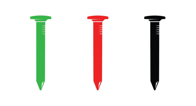 Three nails in different colors isolated silhouette