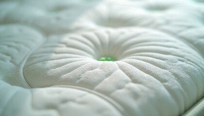 Fototapeta premium Close-up of white quilted mattress fabric. The textured surface shows a detailed embossed leaf pattern. Soft, smooth textile evokes comfort and rest.