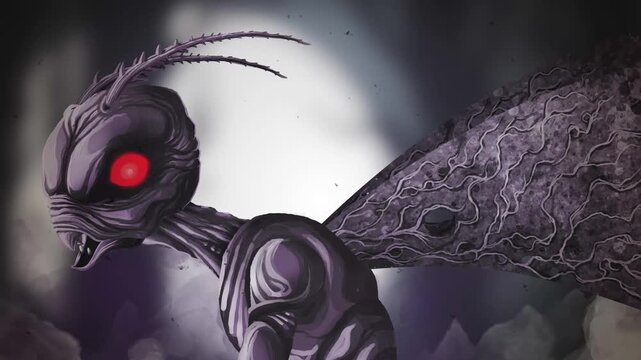 mysterious mothman creature flapping wings in dark night sky