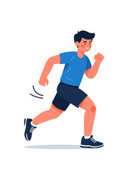 Fototapeta premium A cheerful cartoon boy in athletic wear jogs enthusiastically with a smile, representing childhood fitness and active play.