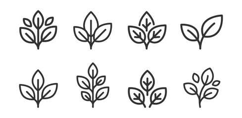 set of simple line art leaf icons vector illustration on transparent background © gerik_a