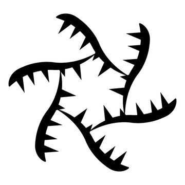 Bold black abstract illustration of sharp thorn-like shapes forming an organic pattern. Ideal for design elements, edgy backgrounds, tattoos, or modern graphic compositions.