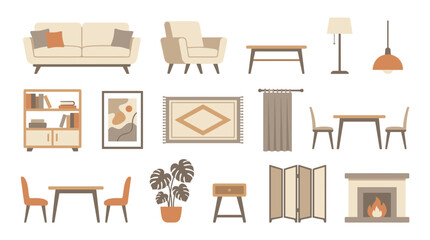 Fototapeta premium Modern Home Furniture and Interior Design Elements Vector Illustration Set