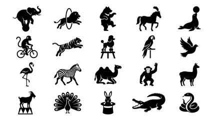 Obraz premium Set of Various Circus Animal Black Silhouette Icons Isolated
