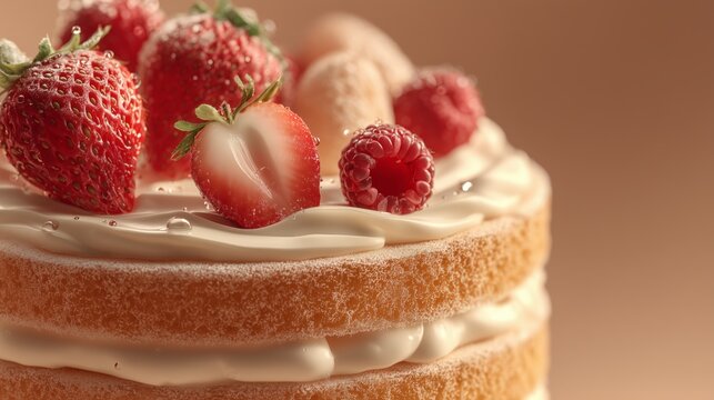 luxury cake dessert strawberries raspberries pastry advertising cinematic macro studio photography elegant patisserie