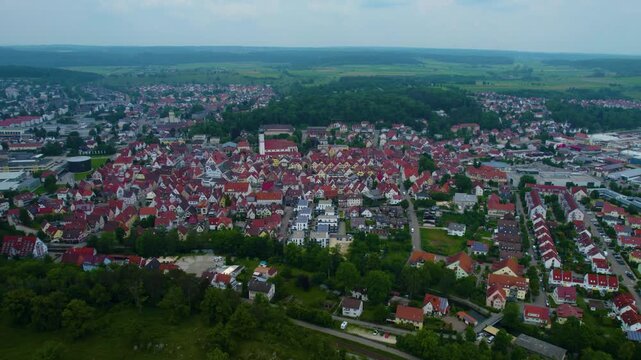 Aerial view of the city Giengen in Germany, Bavaria on a sunny day in Spring