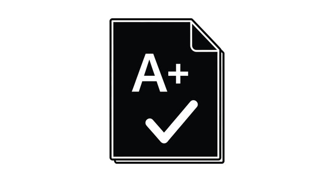 document with a plus grade and checkmark silhouette high quality professional detailed modern elegant stylish clean crisp vibrant colorful digital creative