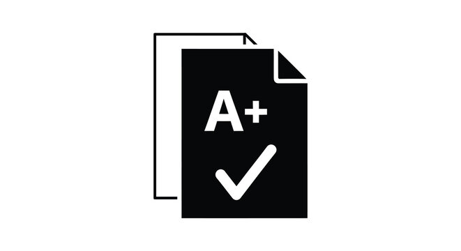 document with a plus grade and checkmark silhouette high quality professional detailed modern elegant stylish clean crisp vibrant colorful digital creative