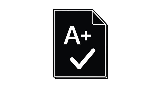 document with a plus grade and checkmark silhouette high quality professional detailed modern elegant stylish clean crisp vibrant colorful digital creative