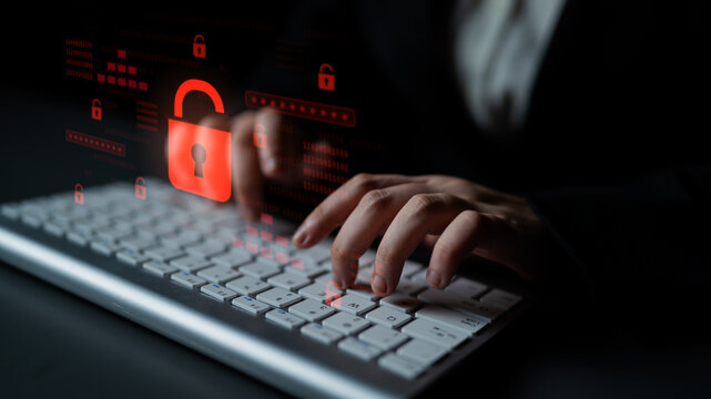 Digital security concept illustrating a cybersecurity breach, with a red unlocked padlock indicating data exposure among secure systems, emphasizing system vulnerability and risk Latch