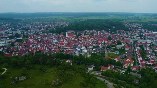 Aerial view of the city Giengen in Germany, Bavaria on a sunny day in Spring