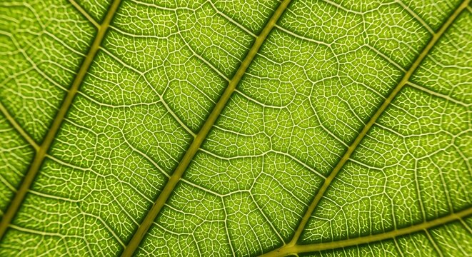 Close up of a vibrant green leaf with intricate vein patterns