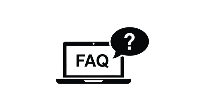 laptop with faq text and question mark in speech bubble silhouette high quality professional detailed modern elegant stylish clean crisp vibrant
