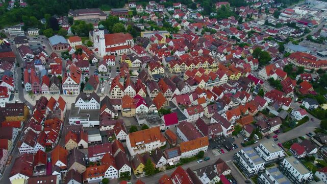 Aerial view of the city Giengen in Germany, Bavaria on a sunny day in Spring