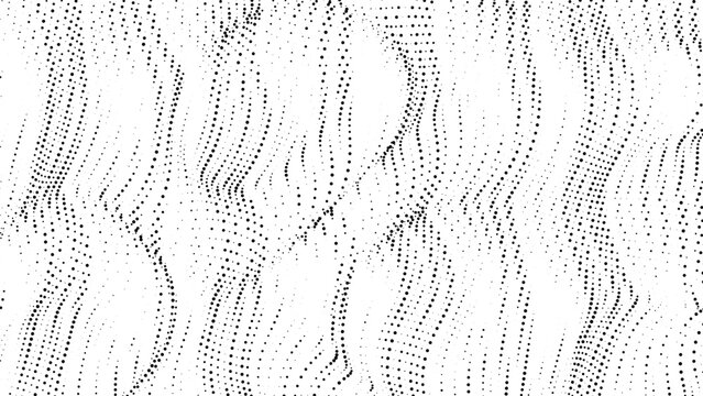 Dense halftone dot wave texture with layered distortion, abstract monochrome particle background for modern digital design, technology, and data concepts