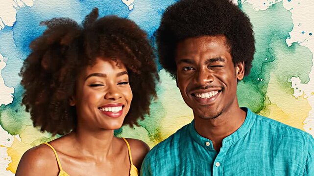 Smiling young African American couple portrait.