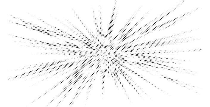 Halftone dot burst with square pixel variation, abstract monochrome digital particle background for modern technology design and data visualization