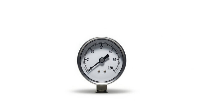 Industrial Pressure Gauge Instrument with Metal Housing and Analog Dial Scale Showing Measurements for Fluid Control Systems