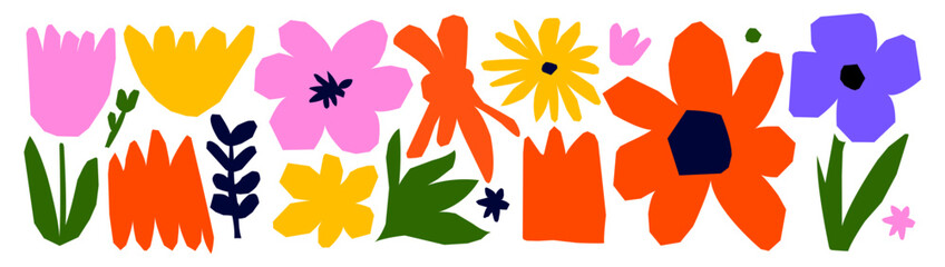 Naklejka premium Flower abstract organic for cut paper element and floral graphic layout. Shape collage collection for fun funky grass and illustration geometric children. Flower kid naive for cut pattern simple.