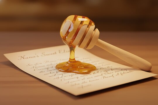 Golden Honey Dripping onto Vintage Nana's Recipe Parchment