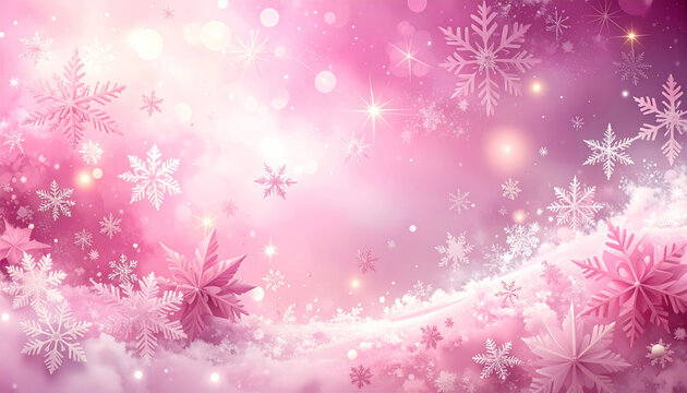 Pink winter snowflakes background with glitter sparkle light