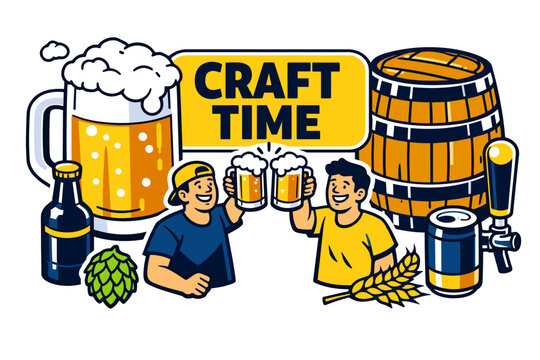 Two friends celebrating with craft beer and cheers in a festive setting